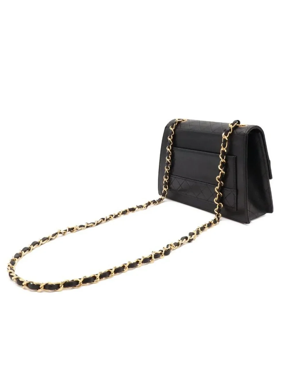 Chanel Quilted CC Logo Chain Shoulder Bag Pochette Leather Black Gold